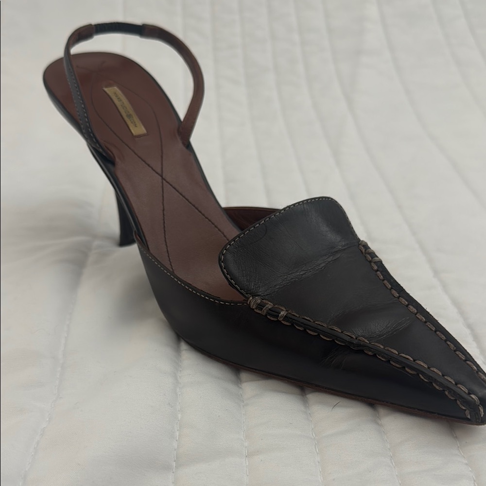 Max Studio Black and Brown Leather Heels with Classic Design